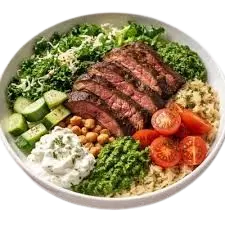 steak and green bowl
